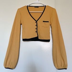 Long Sleeves Mustard Yellow Crop Top